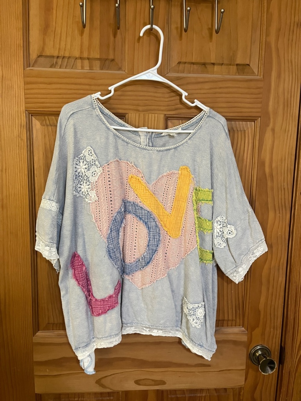 Oli & Hali Light Blue Knit Top with Lace Trim